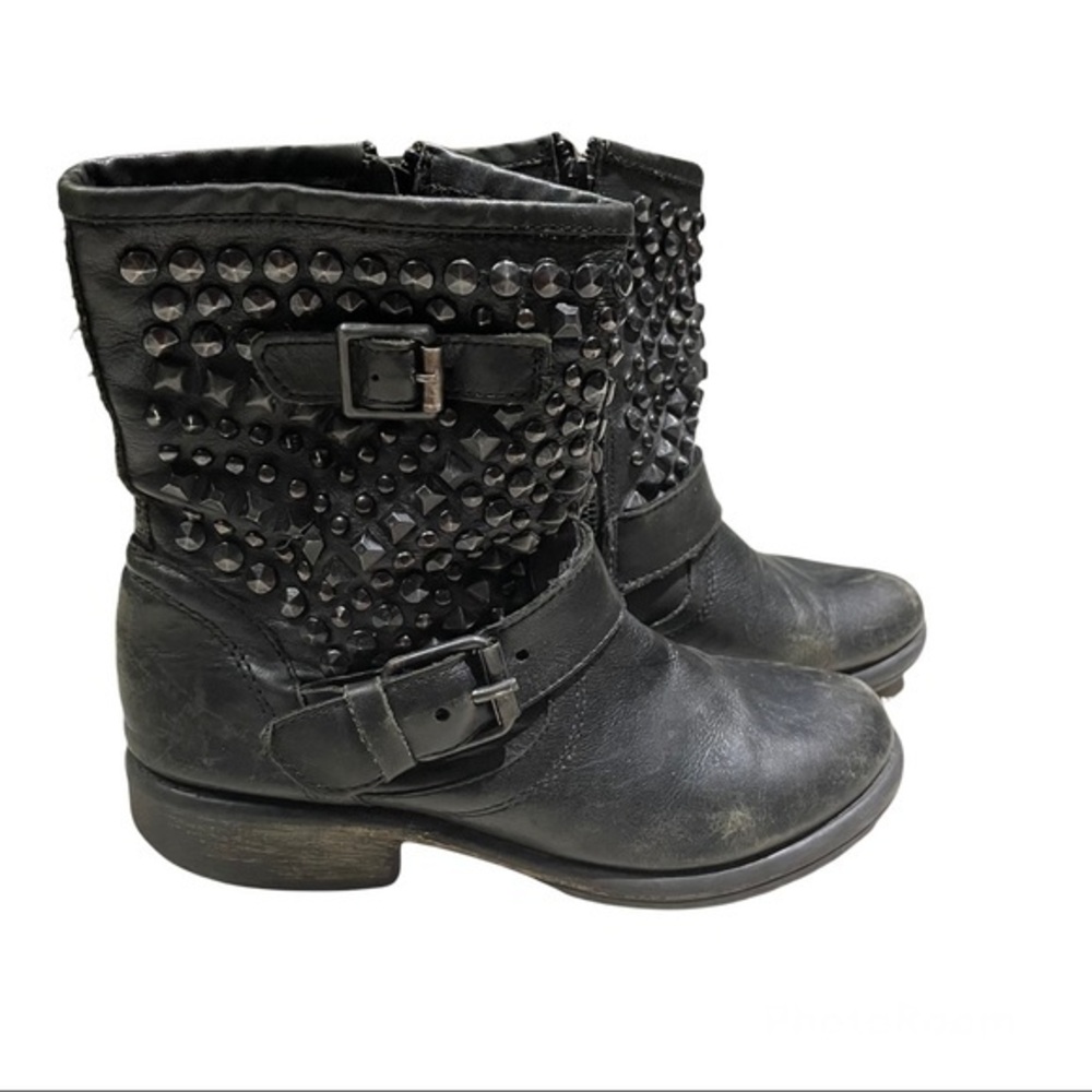 Steve Madden Leather Distressed Rugged Studded Buckle Moto Boots Size 8 - Picture 1 of 8